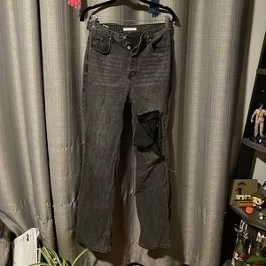 PACSUN distressed dark grey high rise bootcut jeans